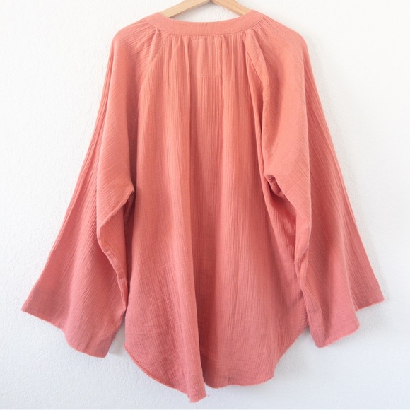 Karyn Seo Coral Pink Cotton Boho Oversized Tunic Top Size Large - Picture 9 of 9